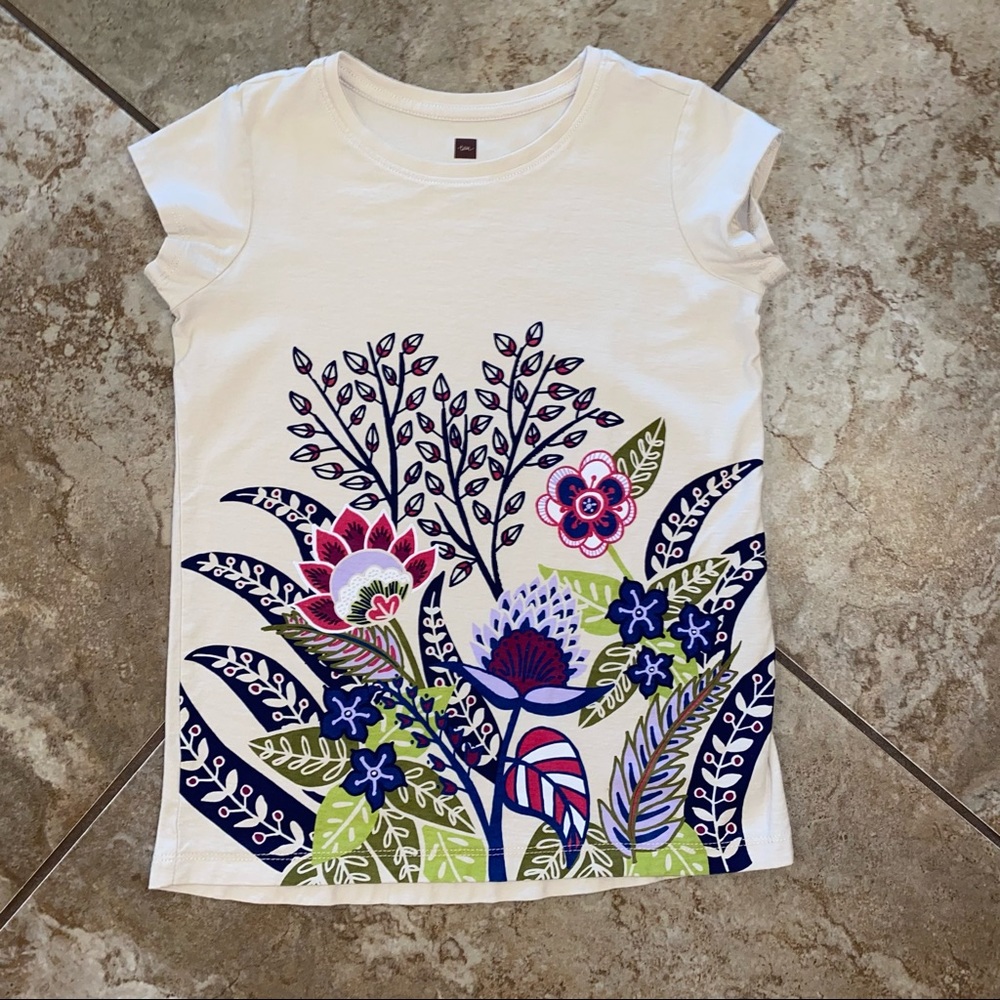 Tea Collection Cream Floral Shirt Girls Large